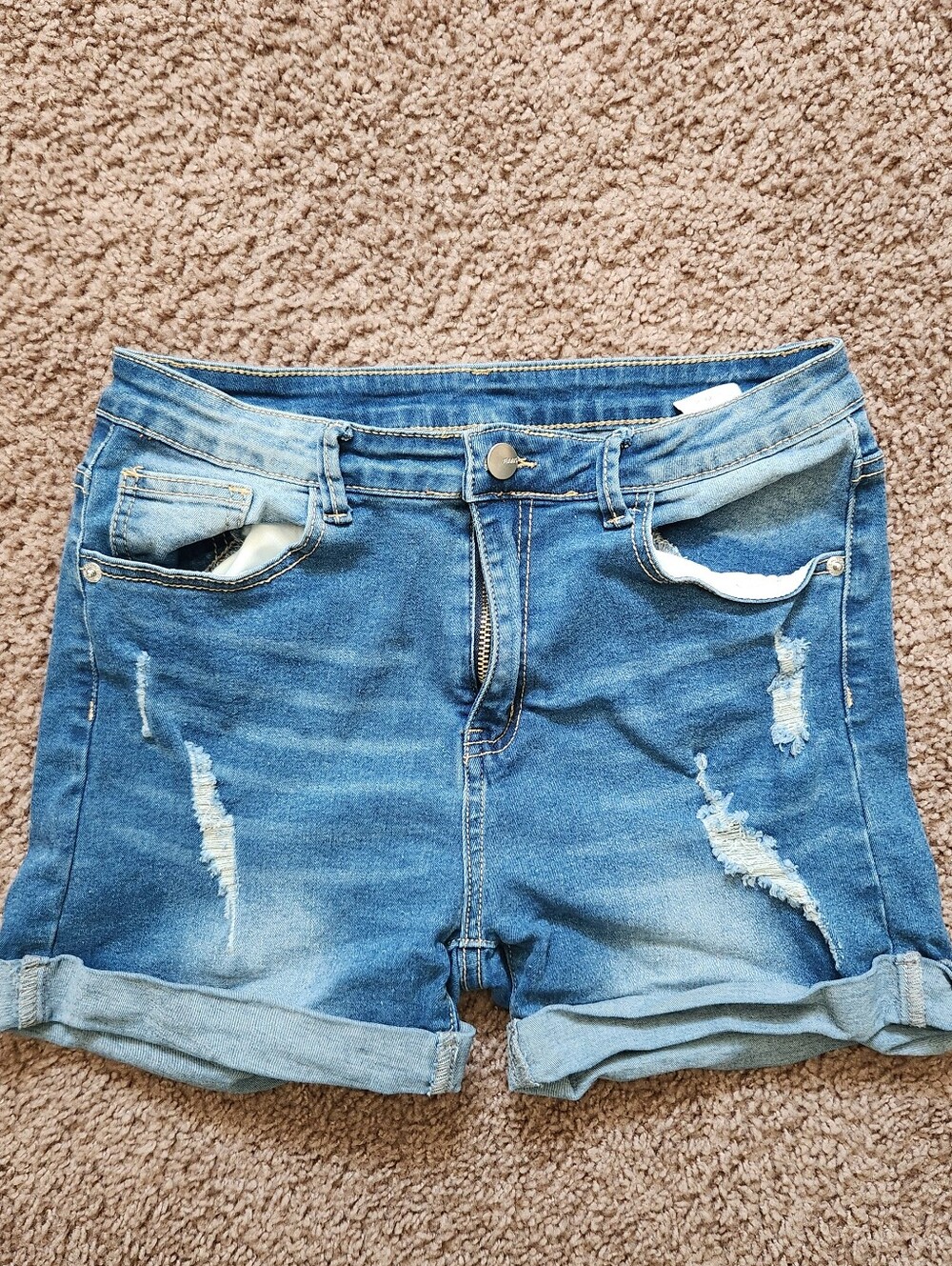 Blue Distressed Denim Roll-Cuff Women's Shorts